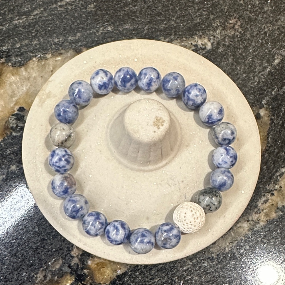 Blue Sodalite Essential Oil Diffuser Beaded Stretch Bracelet.